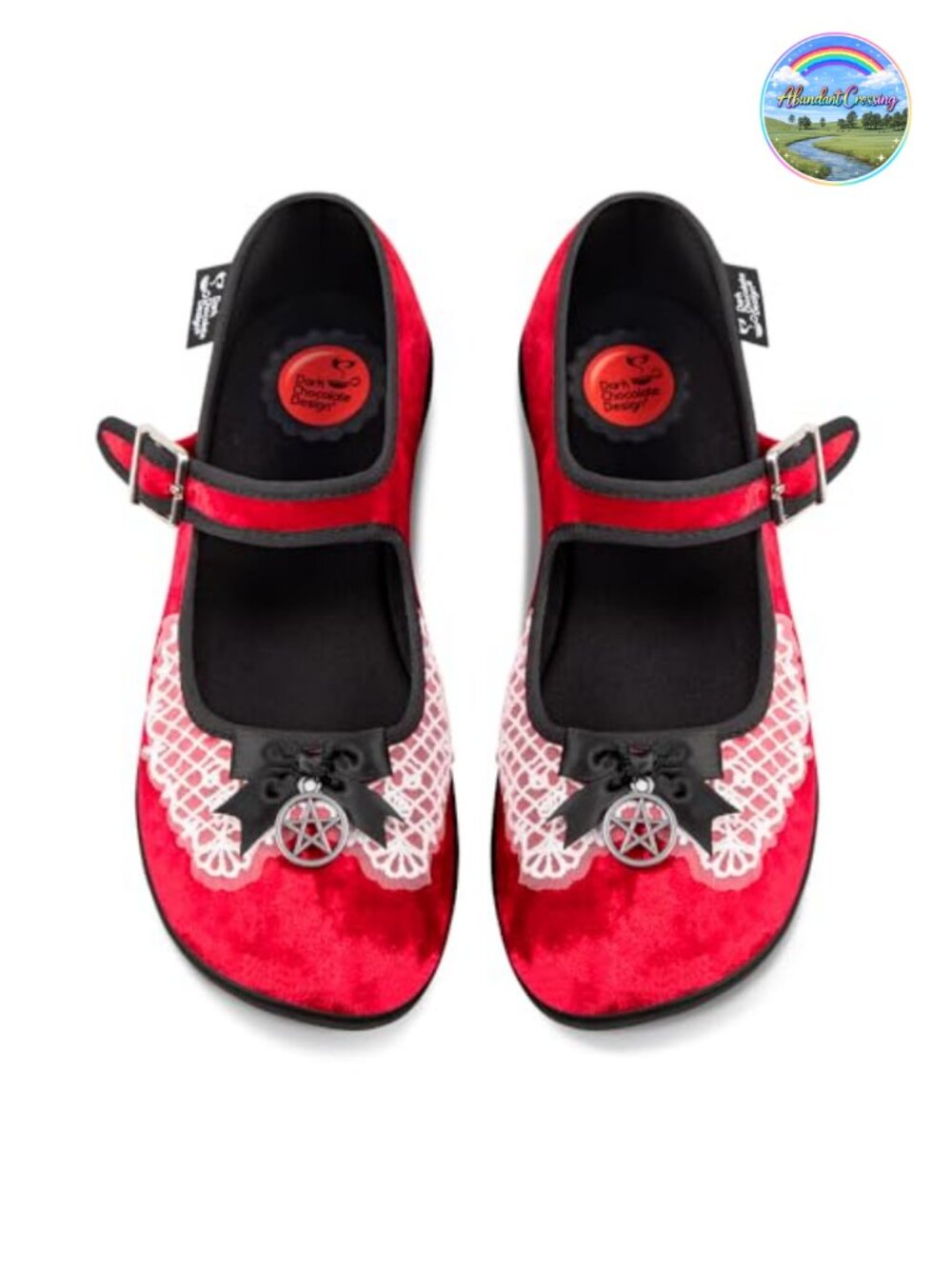 Women's Vintage Mary Jane Flats Velvet Lace Pentagram Gothic Vegan
